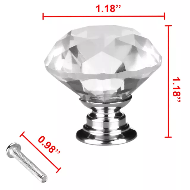 1/ 10x 30mm Clear Crystal Glass Round Diamond Drawer Knobs Cabinet Pull Handle 2