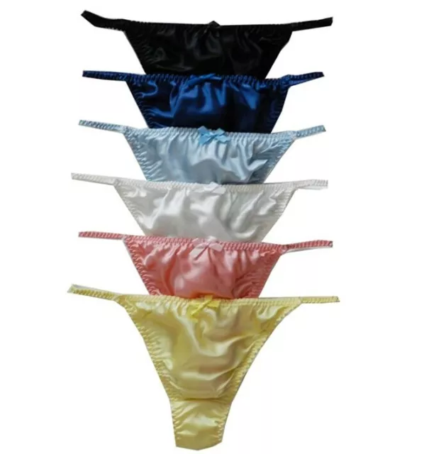 LOT 6 PRETTY SATIN BIKINIS Style PANTIES Women Underwear #3122X