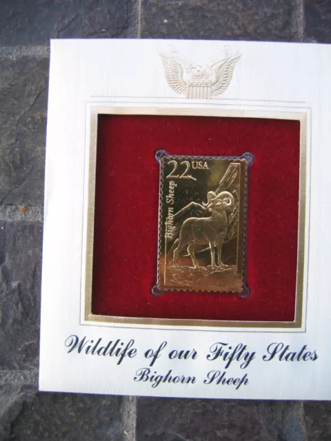Bighorn Sheep Wildlife 50 States 1987 22 kt Gold Stamp replica Golden Cover