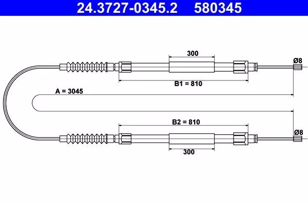 ATE (24.3727-0345.2) Handbremsseil, Handbremszug für CITROEN FIAT PEUGEOT