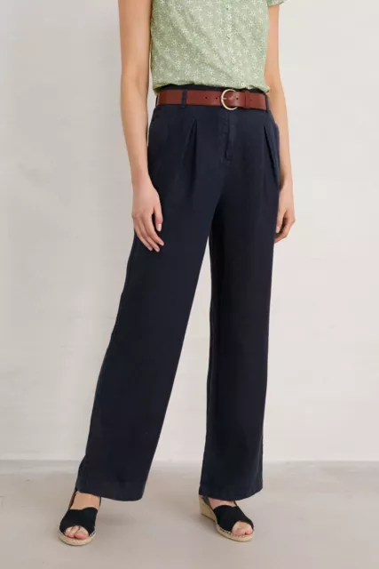 Seasalt Women's Trousers - navy Blue Glaze Linen Trousers - Regular - Maritime