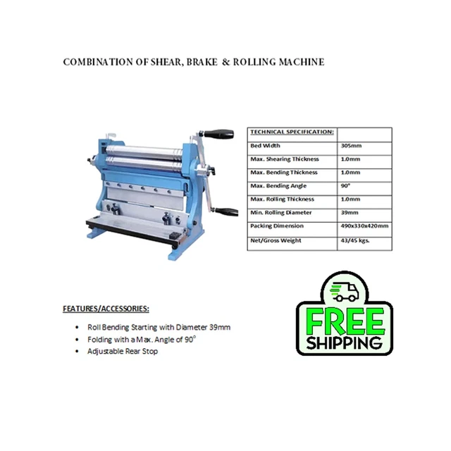 Manual Sheet Metal Bending Machine 3 in 1 / Sheet Metal Shears and Slip Roll