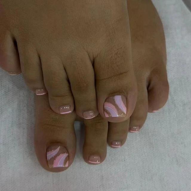 Short Square Fake Toenails French Foot Nails Toe Nails  for Women Girl