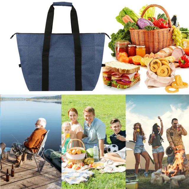 Bolso de mano de aluminio plegable grande para picnic de alimentos (azul marino)