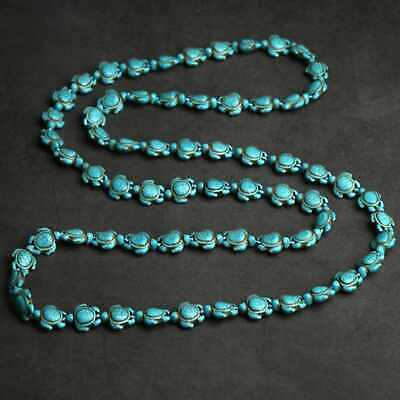 Natural Turquoise tortoise gemstone necklace 36 inches Meditation Easter