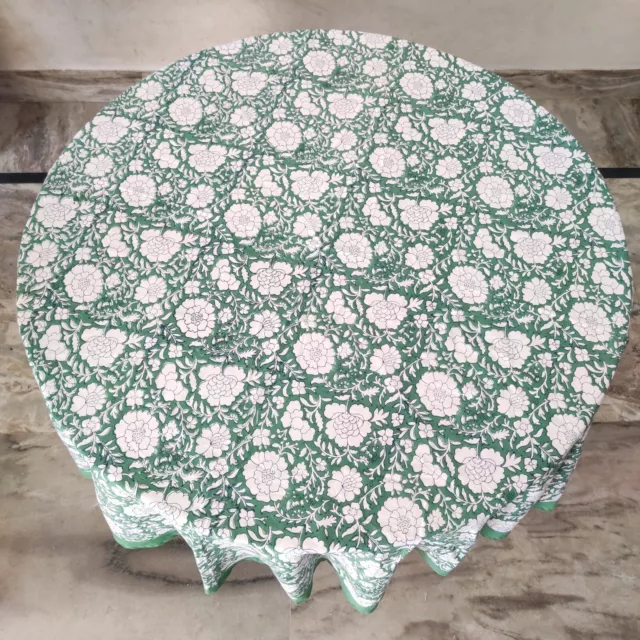 Green Hand Block Printed Round tablecloth Gift For New Home Custom Table linen