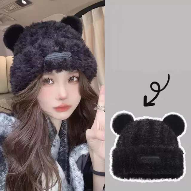 Warm Beanie Hat Cute Bear Ear Bonnet Caps Fashion Plush Hat  Autumn Winter