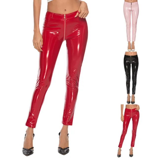 leggings en cuir PVC rose brillant pour femmes pantalon push-up taille haute