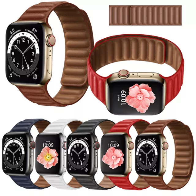 For Apple Watch Series Ultra 49mm 8 7 6 5 4 SE Leather Link Band Magnetic Strap