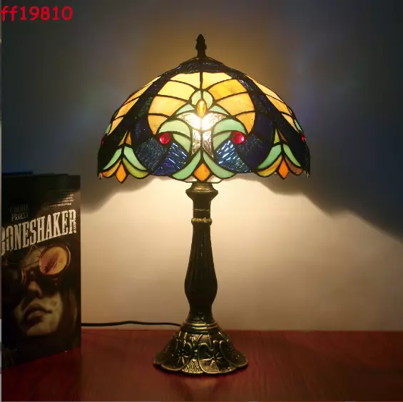 Tiffany Style Table Lamp Watermelon Rind Stained Glass Reading Accent Victorian