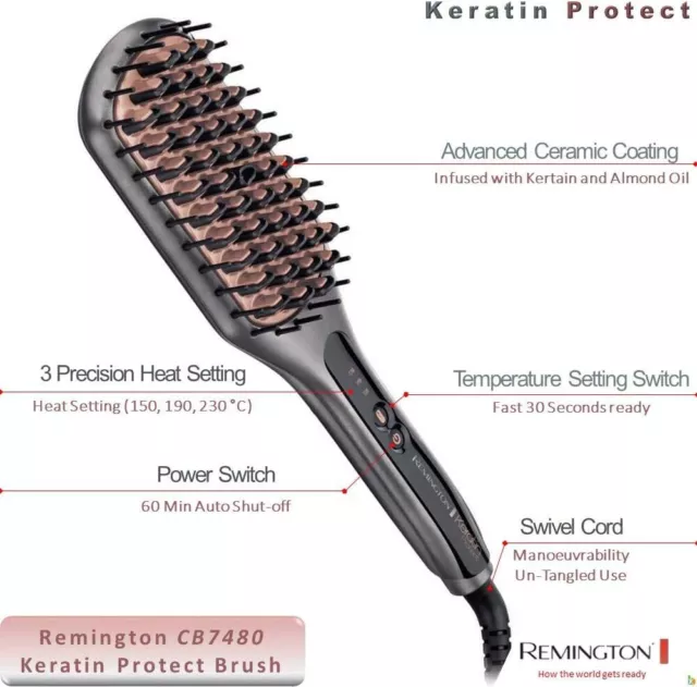 Remington Cepillo Alisador Keratin Protect Straight Queratina y Aceite Almend 3