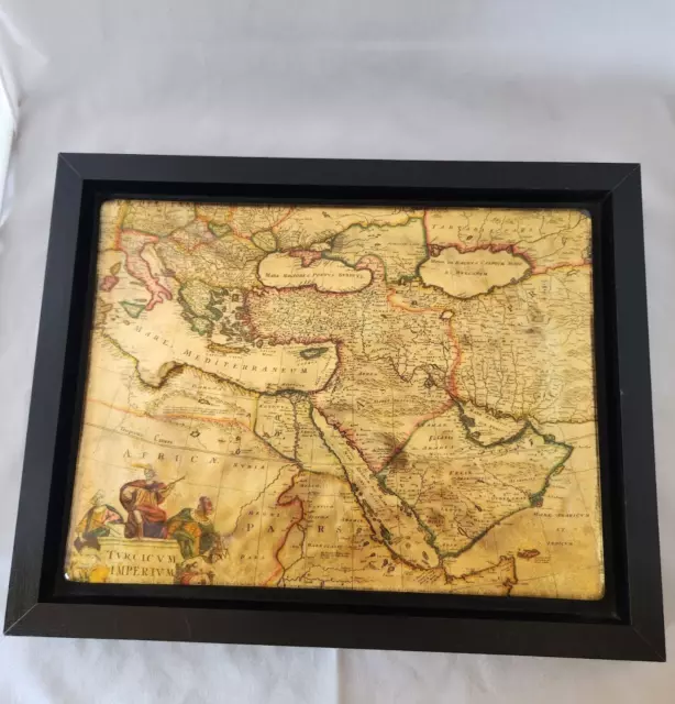 Old World Antique Map Reverse Glass Wooden Frame Art Wall Hangings