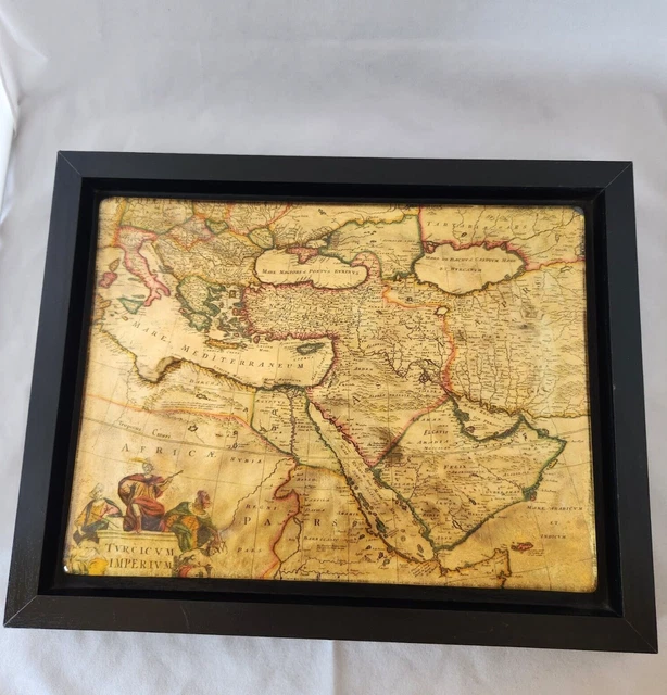 Old World Antique Map Reverse Glass Wooden Frame Art Wall Hangings