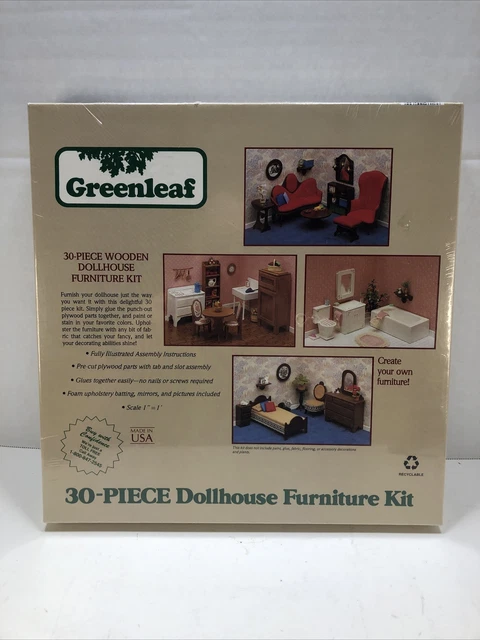 NIB 1987 Greenleaf 30-Piece Wooden Dollhouse Furniture Kit #9030 Sealed