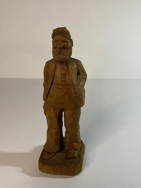 Bill Plunkett Hand-Carved Wood Sculpture Figurine Western Farmer Folk Art 1971