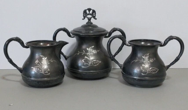 Vintage NewAmsterdam Silver Co. Quadruple Plate Tea Set Sugar Creamer Waste Bowl