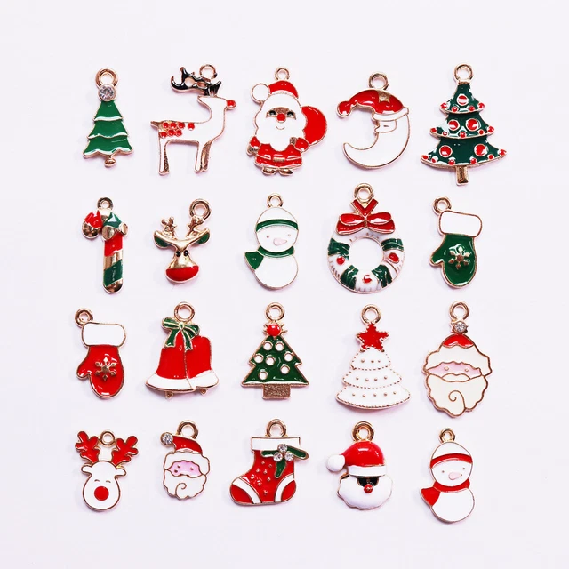 20Pcs Mixed Christmas Charms Enamel Pendants DIY Bracelet Jewelry Making Set