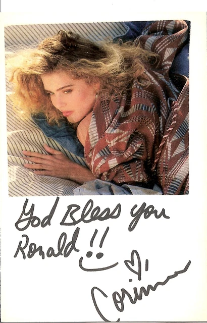 CARTE CORINNA HARNEY, Playboy Playmate août 1991 signée 4" x 6" avec