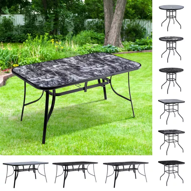 Metal & Marble Glass Dining Table Outdoor Garden Patio with Umbrella Hole Bistro