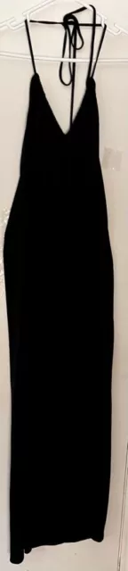 Zara Black Sexy Long Slip Dress with Ruching Spaghetti Strap Front Slit L Large