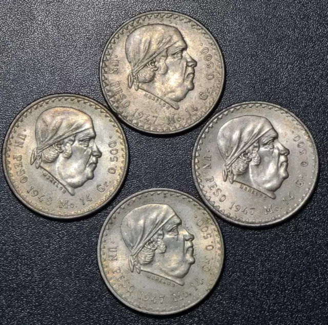 4pcs 1947 1948 Mexico Silver Pesos Lot