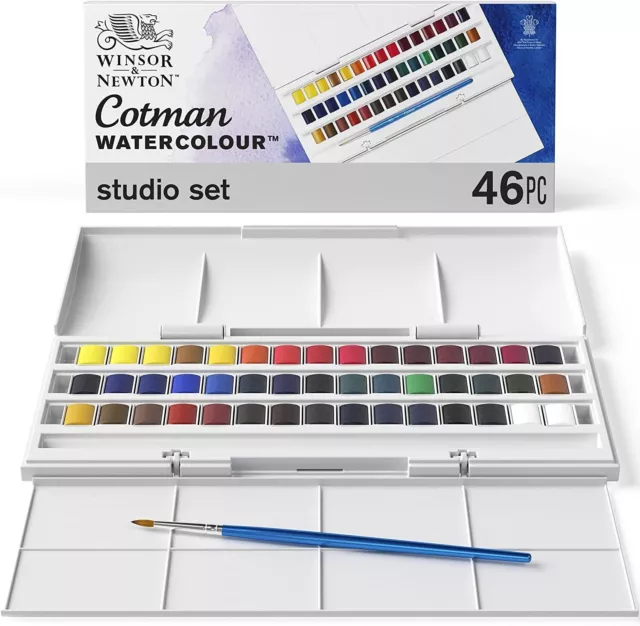 Winsor & Newton Half Pan Studio Cotman Watercolour 45-Pieces Set, 230471