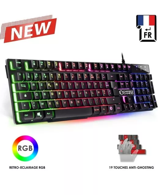 Clavier gamer  PC Rétro-éclairage Arc En Ciel Filaire USB Azerty Empire gaming