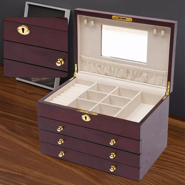 Extra Large Wooden Jewelry Box Armoire Cabinet Storage Beauty 3 Drawers Case Extra Large Wooden Jewelry Box Armoire Cabinet Storage Beauty 3 Drawers Case