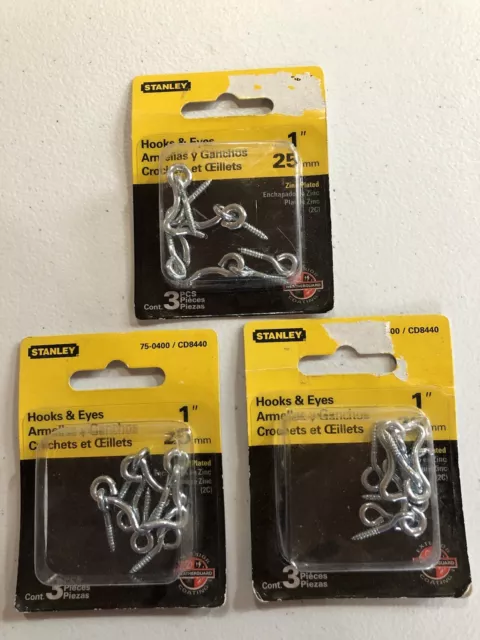 Paquete de 3 paquetes Stanley Hardware 75-0400 / CD8440 1" gancho y ojos chapados en zinc