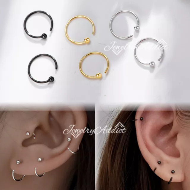 925 STERLING SILVER / GOLD / BLACK Plain Bead Ball OPEN HUGGIE EAR HUG EARRINGS