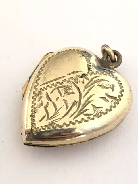 Vintage 3g Rolled Gold Puffy Etched Love Heart Double Photo Locket Pendant