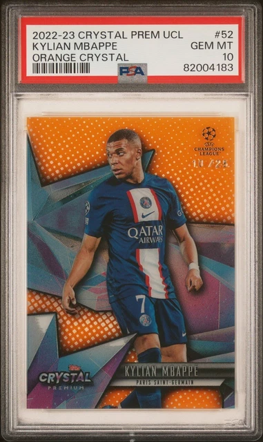 2022-23 Topps Crystal Premium UCL 52 Kylian Mbappe Orange Crystal /25 PSA 10