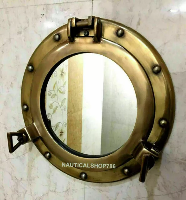 Latón Antiguo 12" Portilla Náutico Marítimo Navío Barco Pared Espejo Hogar Decor