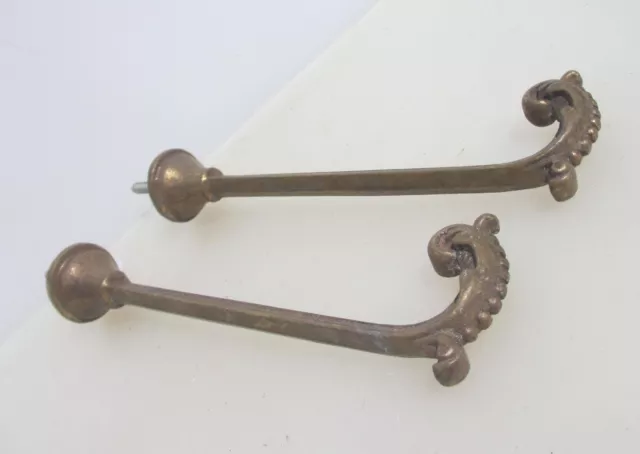 Victorian Brass Curtain Tie Backs Hooks French Old Hangers Rococo Antique 8"D