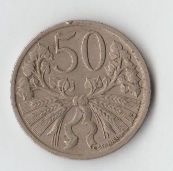 Czechoslovakia 1931 50 Haleru Coin  ,USED,  F