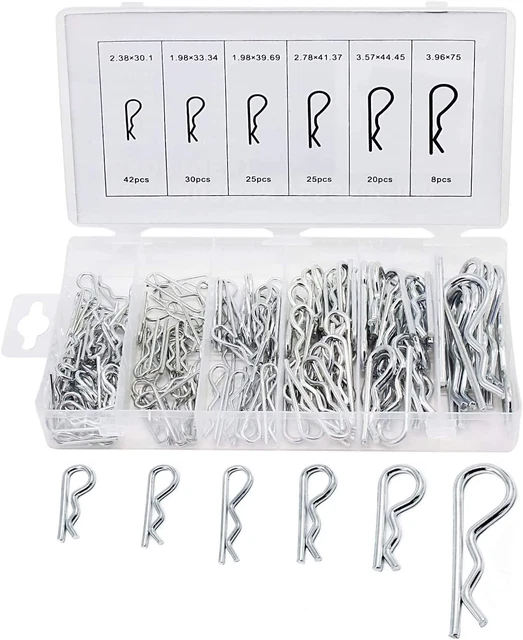 150Pcs Hitch Pin Clips R Type Cotter Pin, Silver, Each Box Contains 6 Different