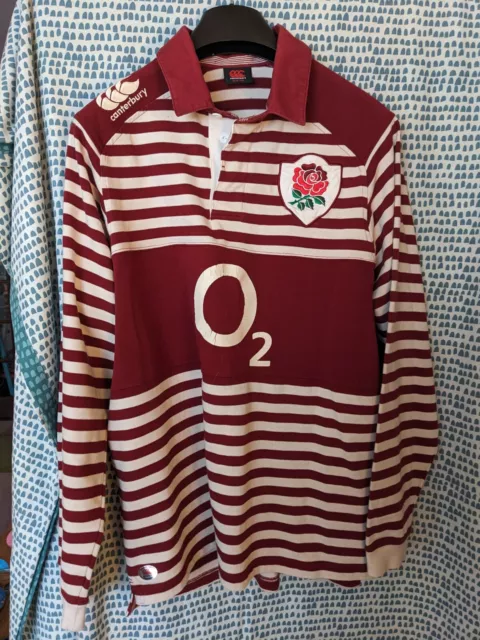 England Rugby Shirt Men's Size 2XL Red & White hooped 2013 14 (O2) Canterbury