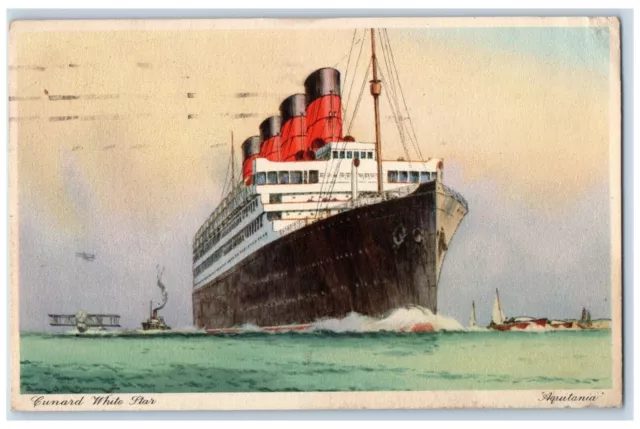 c1937 Cunard White Star Aquitania Steamship Steamer Sea Vintage Antique Postcard
