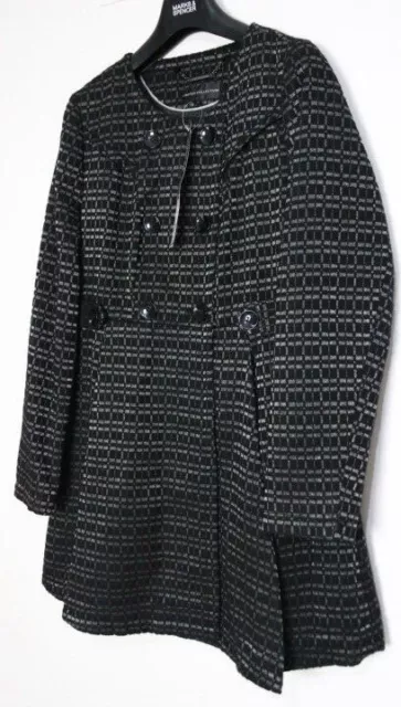 MS Limited Collection Midi Black Checked Double Button Pleated Coat UK 10 EU 38