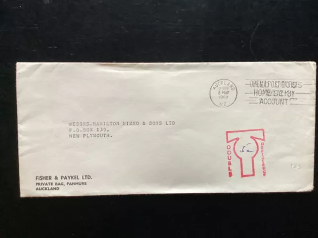 NZ 1969 5c ‘Double Deficience’ To pay Cover, Fisher+Paykel Brand (NZF263)