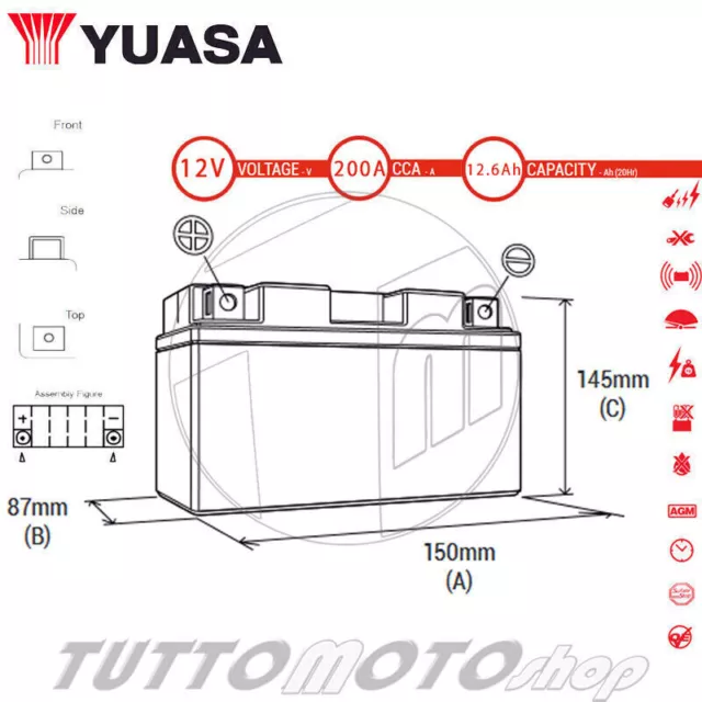 BATTERIA YUASA YTX14-BS Attivata / MOTO GUZZI V7 II STONE ABS 750 2015-2016 2