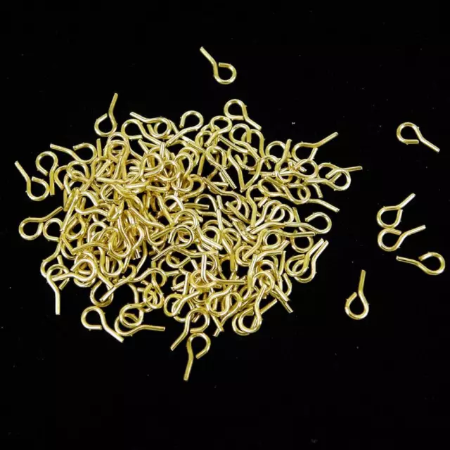 100 Small Tiny Mini Eye Pins Eyepins Hooks Eyelets Gold 8mm , eye 2mm,  E1