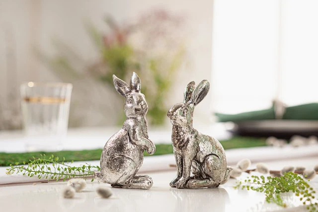Salvare Set 2x Osterhase " Argento Lucido ", 2er Pasqua Decorazione Tavolo Lepre