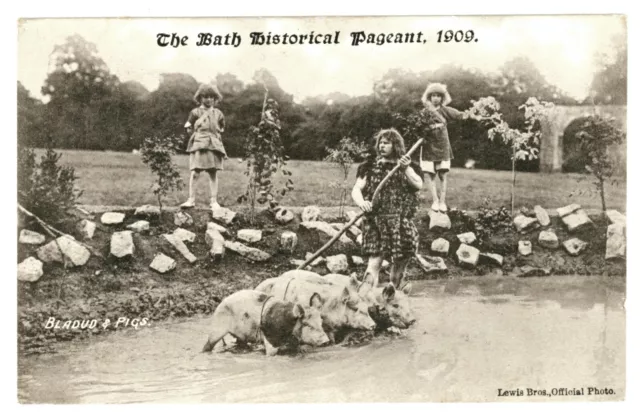 BATH HISTORICAL PAGEANT 1909 - BLADUD & PIGS Lewis Bros. Postcard