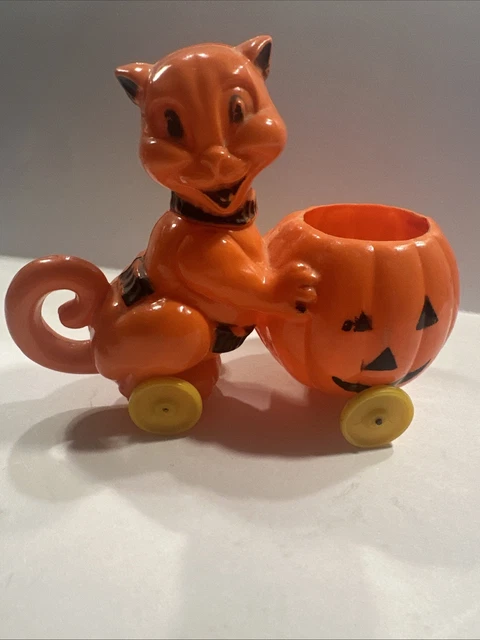 VINTAGE 1950S ROSBRO HALLOWEEN hard plastic TOY CANDY CONTAINER CAT ...