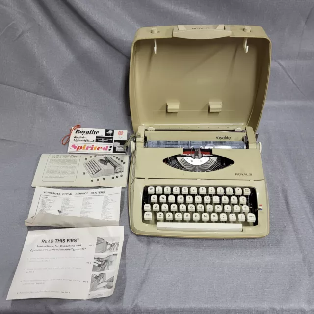 Royal Royalite Typewriter In Beige/tan 1960’s W Manuals And Extra Paperwork