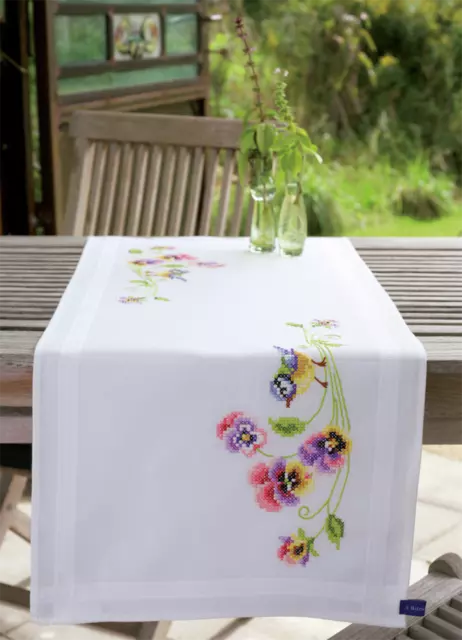 Vervaco Bird & Pansies Table Runner Cross Stitch Kit