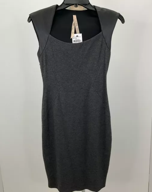 NWT Bailey44 Gray Black Faux Leather Accent Cap Sleeve Pencil Dress S