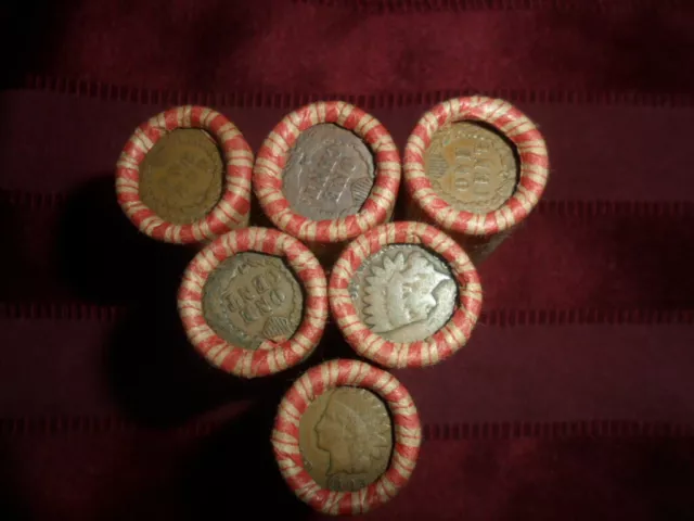 Lot Of 5 Wheat Cent With Indian Head Cent  On End Roll   P/D/S/ 1800 To 1958
