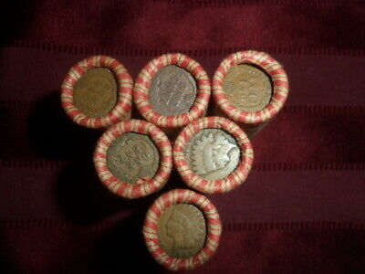 Unsearched  Wheat Cent Rolls With 1 Indian Head Cent On The End